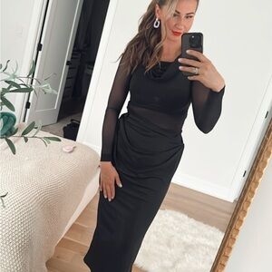 Elegant Black Sheer‎ Long Sleeve Dress Size S/M